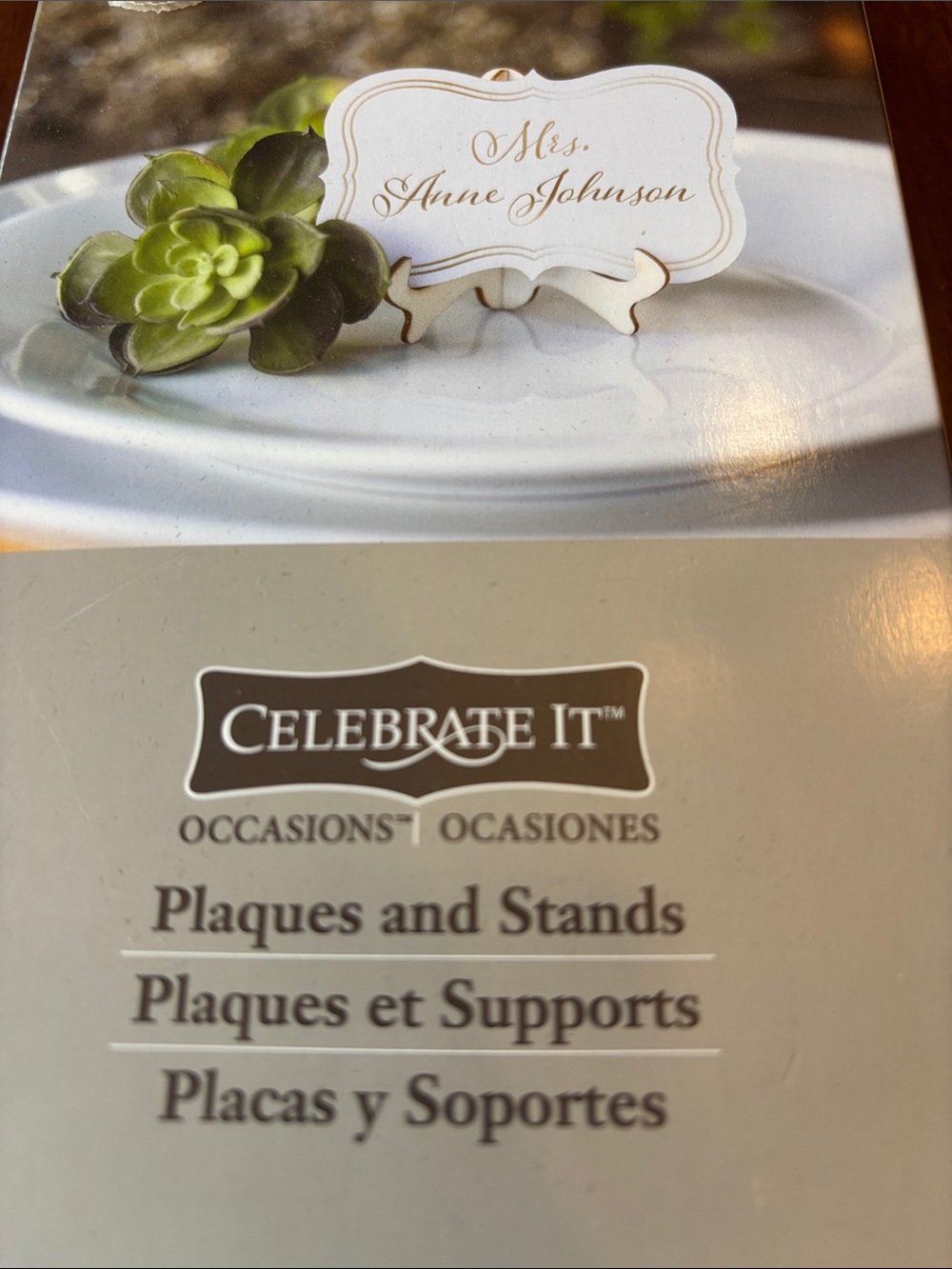 Celebrate It White and Gold Place Card Plaques with Mini Stands